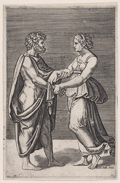 Agostino Veneziano (Agostino dei Musi), Man and Woman Holding Hands