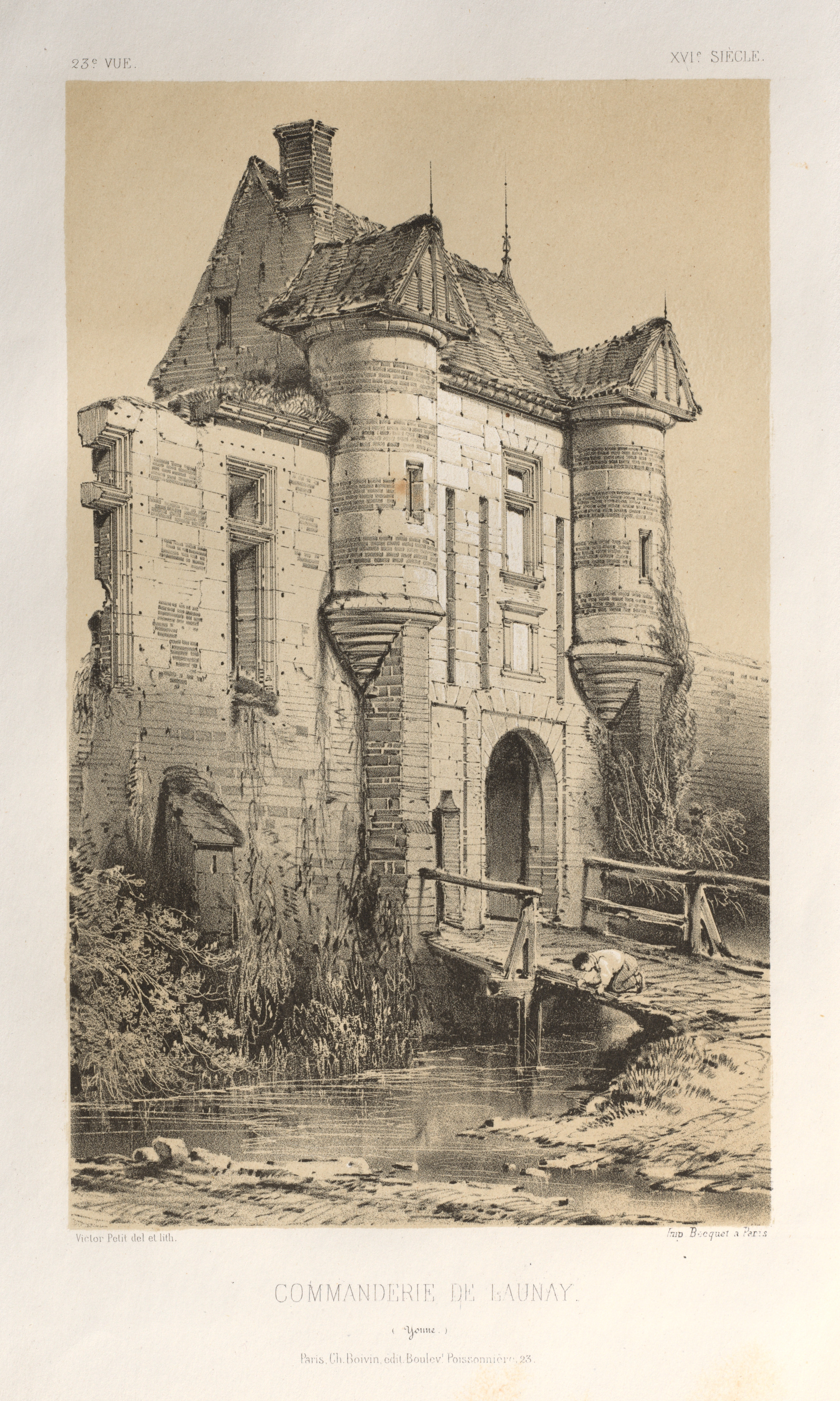 Victor Petit, Architecture Pittoresque ou Monuments des xveme. Et xvieme. Siecles: Chateaux De France des XV et XVI Siecles:Pl. 23, Commanderie De Launay (Yonne)