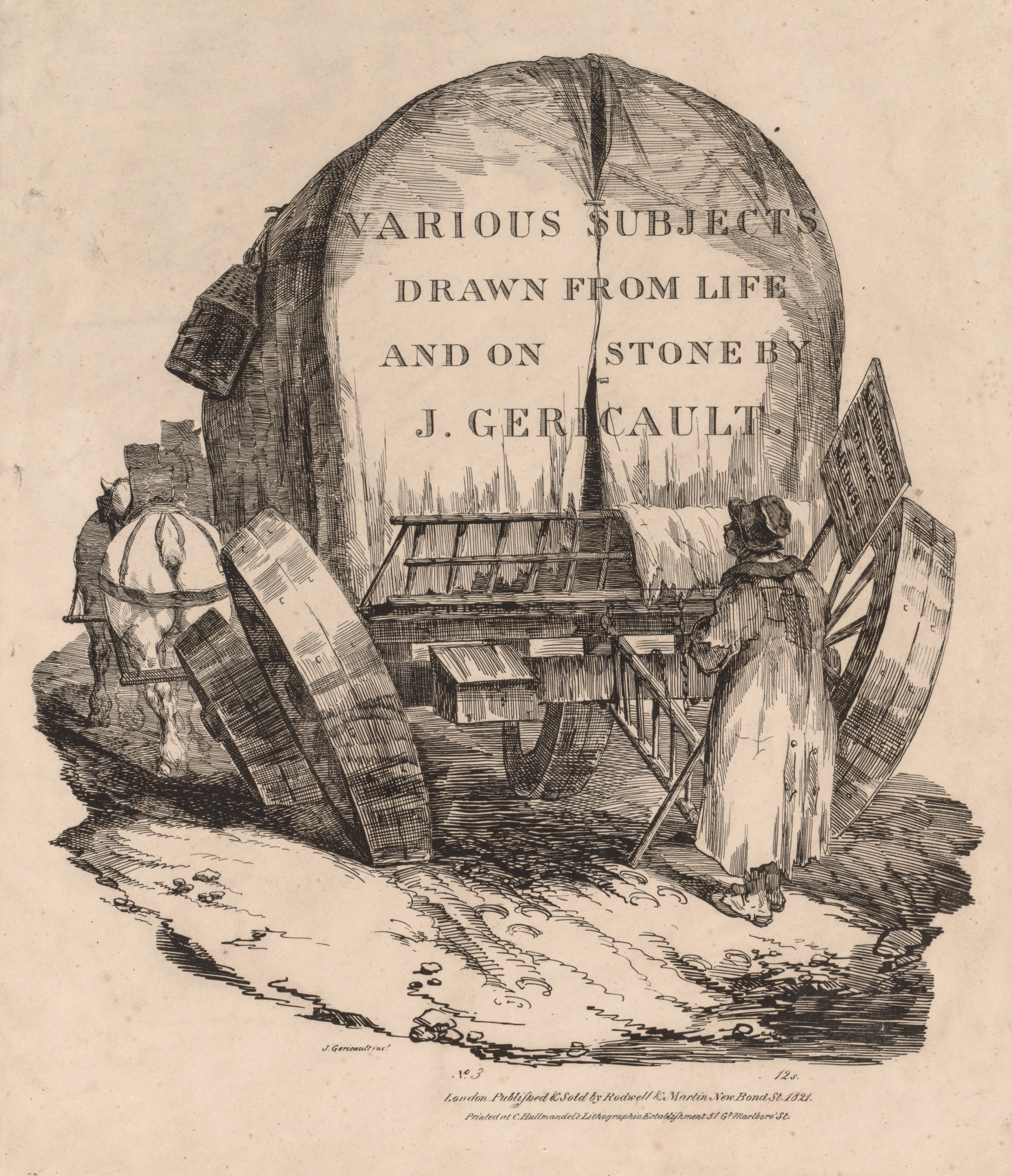 Théodore Géricault, Various Subjects Drawn from Life and on Stone:  A Wagon with Harnessed Horses