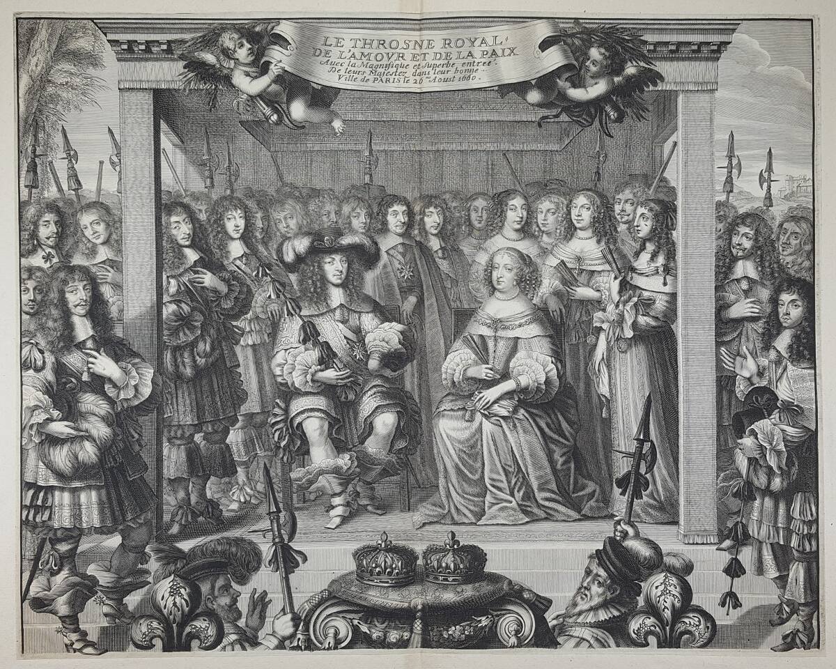 Anonym, König Ludwig XIV. und seine Gemahlin Maria Teresa auf der ihnen zu Ehren errichteten Thron-Tribüne in Foubourg-Saint-Antoine in Paris anläßlich ihres feierlichen Empfangs durch die Stadt am 26. August 1660