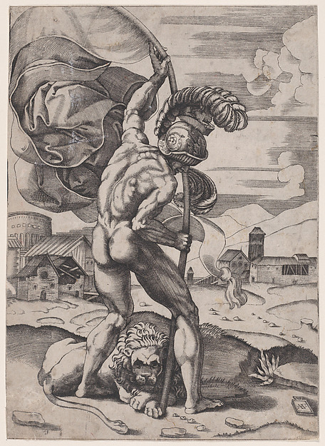 Agostino Veneziano (Agostino dei Musi), Man with a Flag