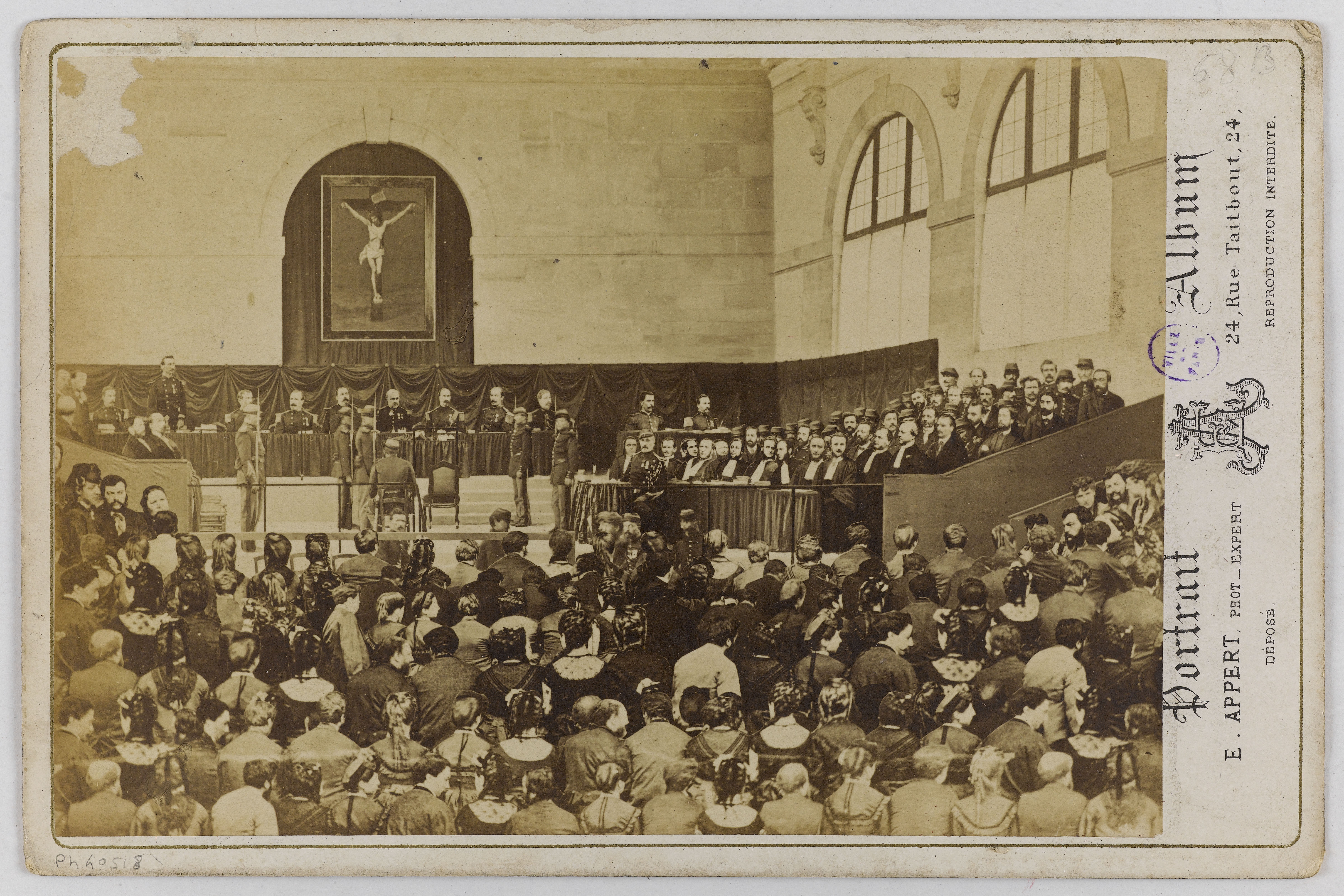 Ernest Charles Appert, "Les membres de la Commune devant le Conseil de Guerre à Versailles - 3eme jugement du 2 septembre 1871 / Pascal, Grousset, Verdure, Ferat [sic], Descamps, Clément, Courbet, Ulysse Parent."