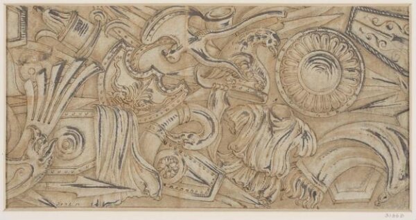 Unknown, Design for trophies of arms in the manner of those on the base of Trajan’s column