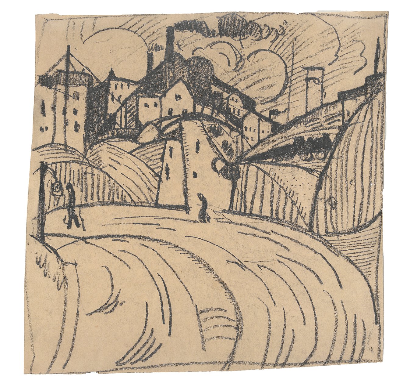 Unknown artist, Straßenbiegung mit Fabrik
