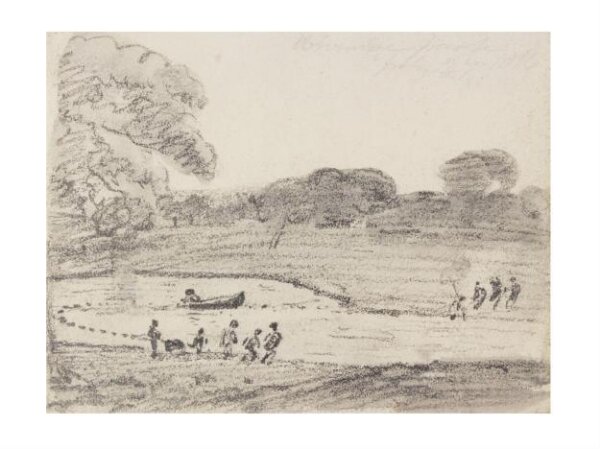 Constable, John (RA), Fishing with a net on the lake in Wivenhoe Park