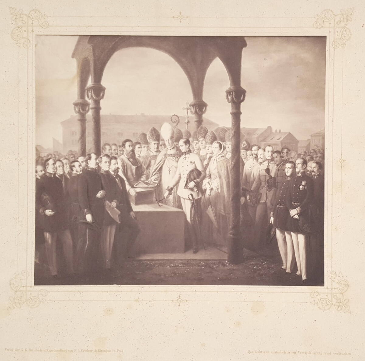 Anonym, Grundsteinlegung der Kirche St. Cyrill und Method in Karolinenthal in Prag durch Kaiser Franz Joseph I. am 10. Juni 1854