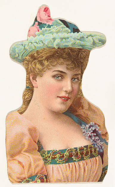 W. Duke, Sons & Co., Actress wearing blue hat with pink roses, from Stars of the Stage, Fourth Series (N132) issued by Duke Sons & Co. to promote Honest Long Cut Tobacco