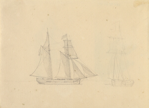 C.W. Eckersberg, En skonnert under sejl, til højre et andet skib.