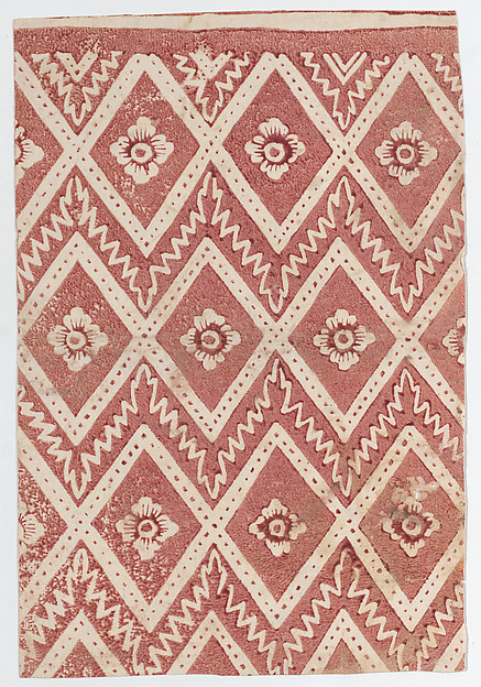 Anonymous, Sheet with red diamond and zigzag pattern
