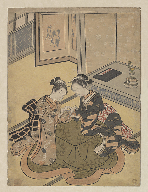 Suzuki Harunobu, Young Women Playing Cat’s Cradle (Ayatori)