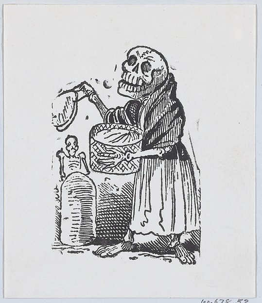 José Guadalupe Posada, A skeleton selling tortillas from a broadside entitled 'Una Calavera Chusca'