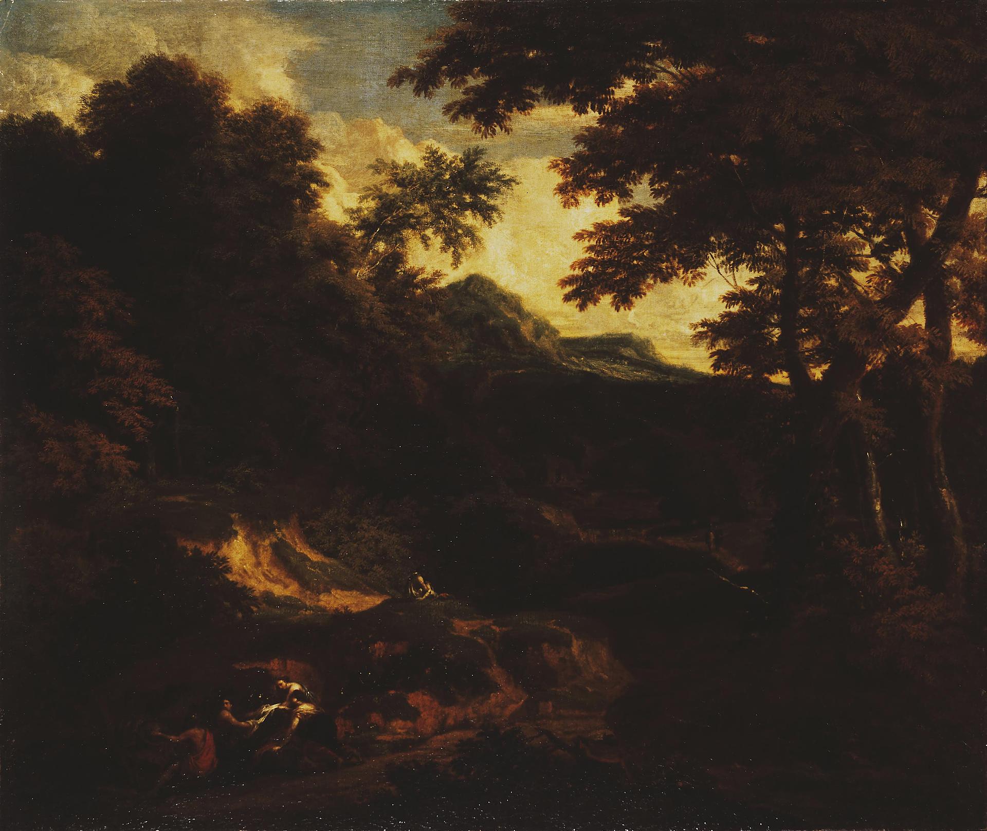 Cornelis Huysmans, Forest Landscape with Figures by the Road