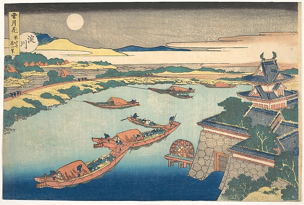 Katsushika Hokusai, Moonlight on the Yodo River (Yodogawa), from the series Snow, Moon, and Flowers (Setsugekka)