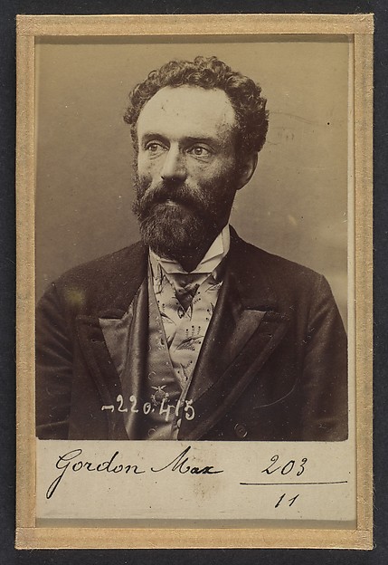 Alphonse Bertillon, Gordon. Max. 39 ans, né le 20/8/54 à Vilna (Italie). Employé de commerce. Anarchiste. 2/7/94.