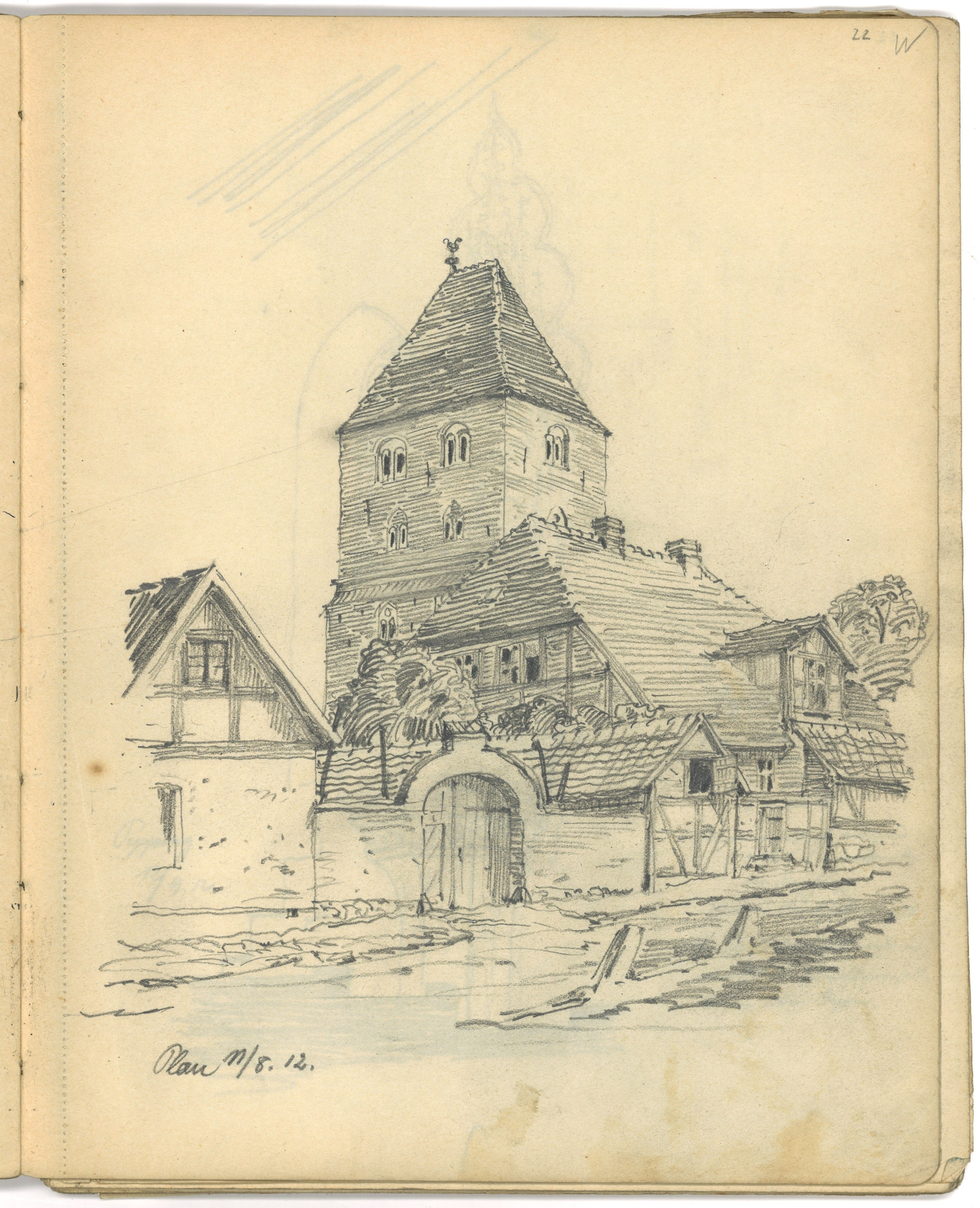 Otto Stiehl, Plau am See: Marienkirche, Turm, und Umgebung von Südwesten