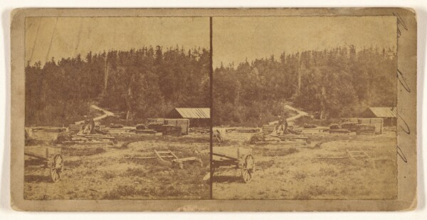 Unknown, [Lumber yard, forest in background] (recto); [Paris] (verso)