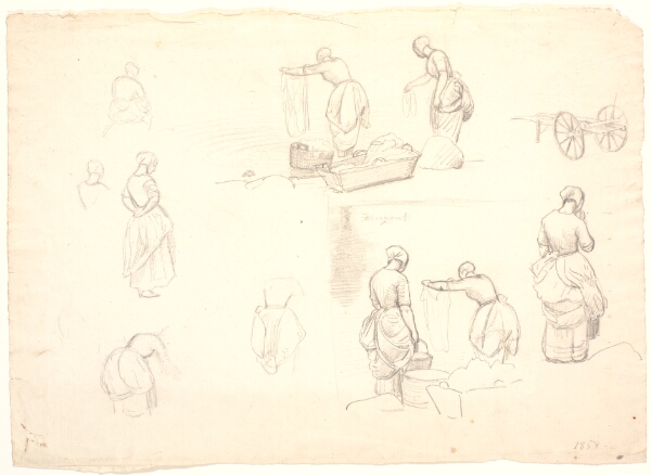 P.C. Skovgaard, Syv detailstudier samt to studier til maleriet: "Vaskekoner ved Bondedammen i Hellebæk". 3. august 1838