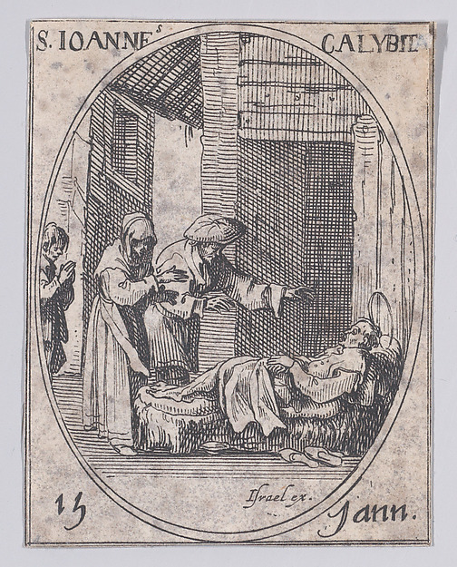 Jacques Callot, S. Jean Calybite (St. John Calabyte), January 15th, from "Les Images De Tous Les Saincts et Saintes de L'Année" (Images of All of the Saints and Feast Days of the Year)