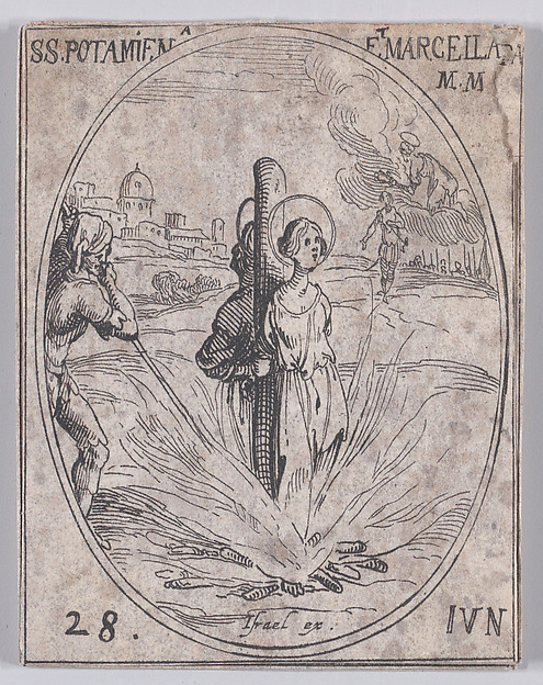 Jacques Callot, Ste. Potamienne et Ste. Marcelle, martyres (St. Potamiaena and St. Marcella, Martyrs), June 28th, from "Les Images De Tous Les Saincts et Saintes de L'Année" (Images of All of the Saints and Religious Events of the Year)