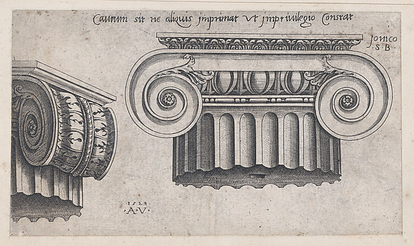 Agostino Veneziano (Agostino dei Musi), Ionic Capital, from "Speculum Romanae Magnificentiae"