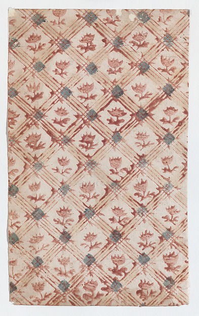 Anonymous, Sheet with grid and floral pattern