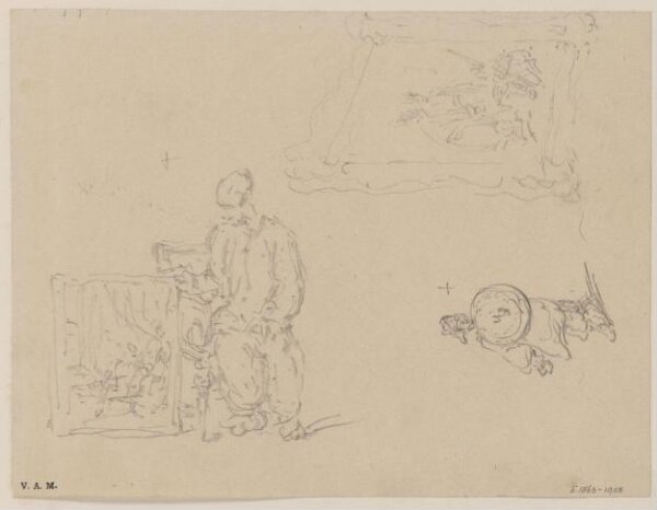 George Chinnery, A figure seated beside a portrait, and other sketches