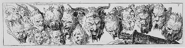 Giovanni Domenico Tiepolo, Heads of Satyrs and other Grotesque Heads