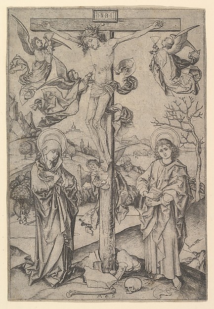 Martin Schongauer, The Crucifixion with Four Angels
