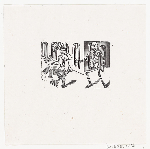 José Guadalupe Posada, A skeleton frightening a man holding newspapers