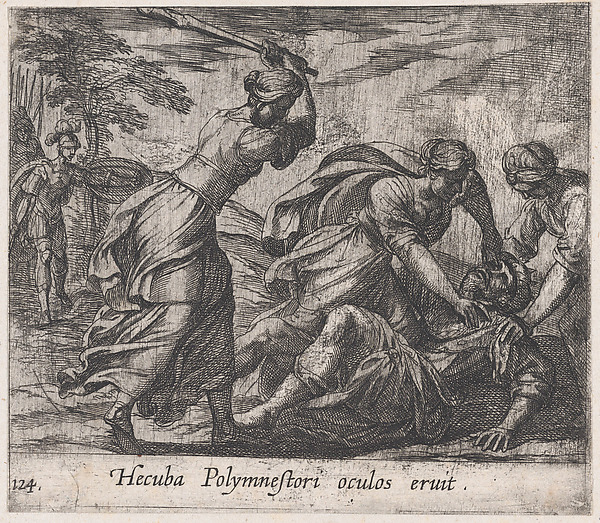 Antonio Tempesta, Plate 124: Hecuba and the Trojan Women Murdering Polymestor (Hecuba Polymnestori oculos ervit), from Ovid's 'Metamorphoses'