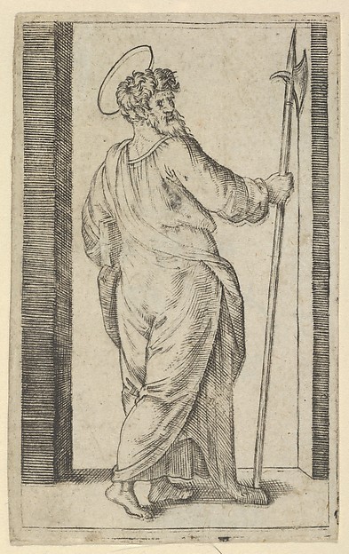 Marcantonio Raimondi, Saint Jude, holding a halberd in his right hand, from "Piccoli Santi" (Small Saints)