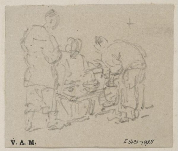 George Chinnery, Three Chinese figures around a basket