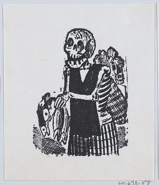 José Guadalupe Posada, A skeleton selling fish from a broadside entitled 'Una Calavera Chusca'