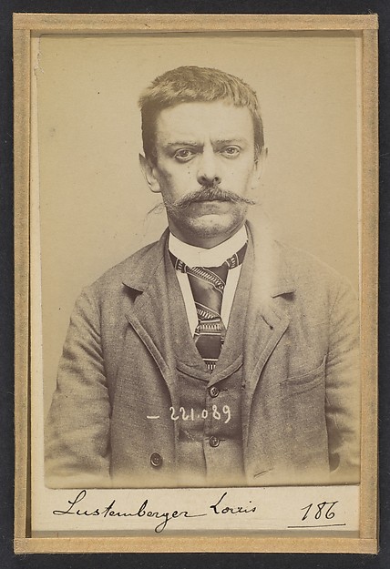 Alphonse Bertillon, Lustenberger. Louis, Joseph. 38 ans, le 16/3/56 à Paris XXe. Ciseleur. Anarchiste. 17/7/94.