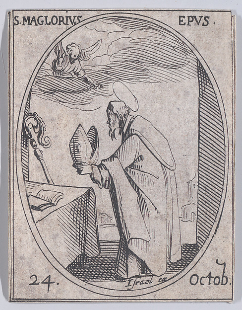 Jacques Callot, S. Magloire, évêque (St. Maglorius, Bishop), October 24th, from "Les Images De Tous Les Saincts et Saintes de L'Année" (Images of All of the Saints and Religious Events of the Year)