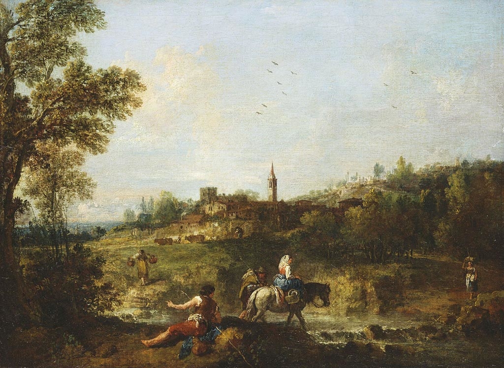 Francesco Zuccarelli, Landscape with a Woman fording a Stream on Horseback