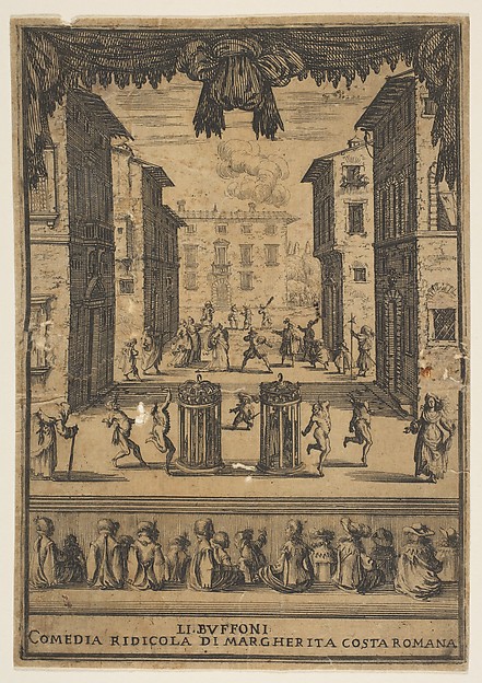Stefano della Bella, Frontispiece for the comedy "The Buffoons" (Li Buffoni)