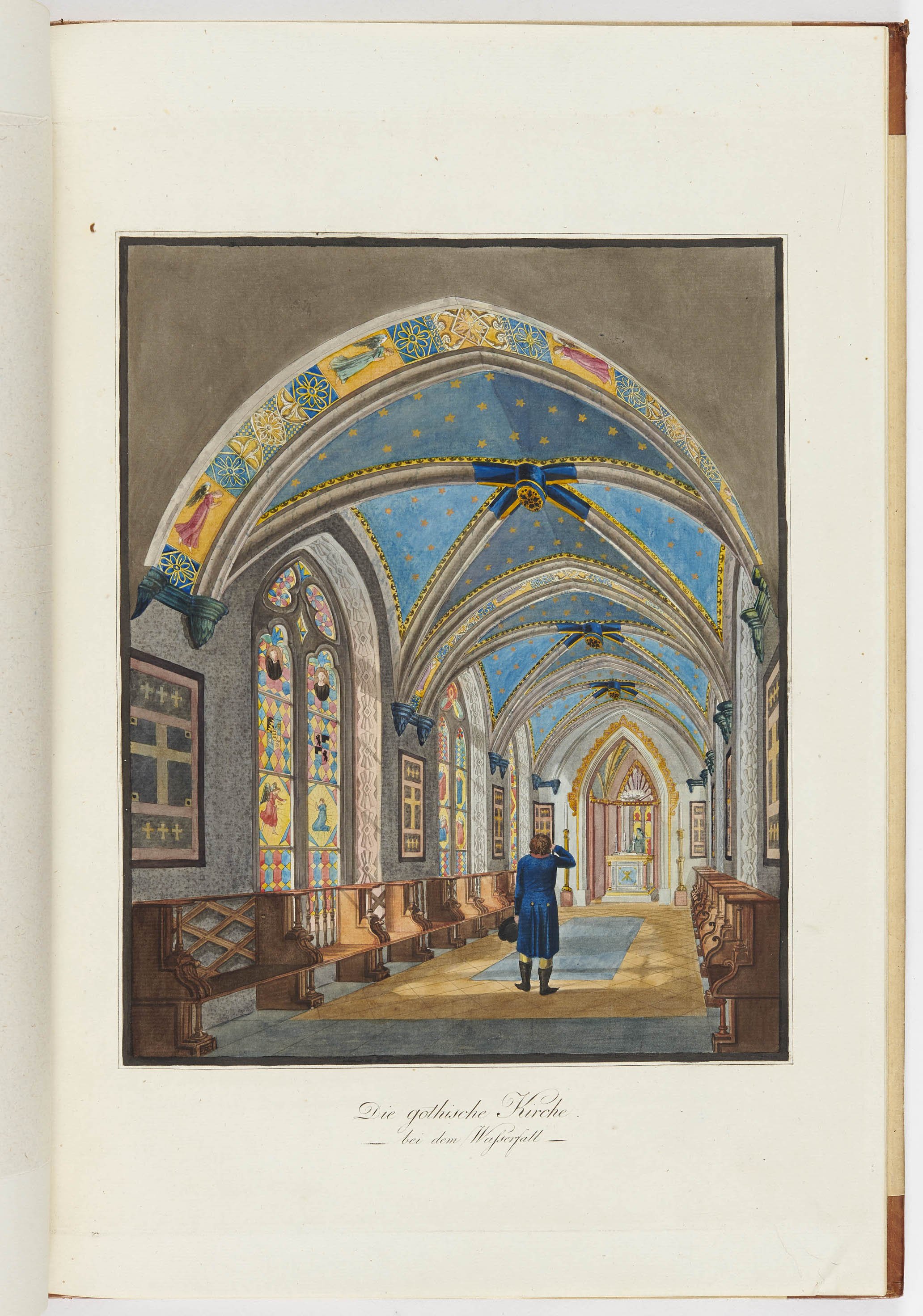 Viktor Heideloff, "Die gothische Kirche bei dem Wasserfall" in Hohenheim