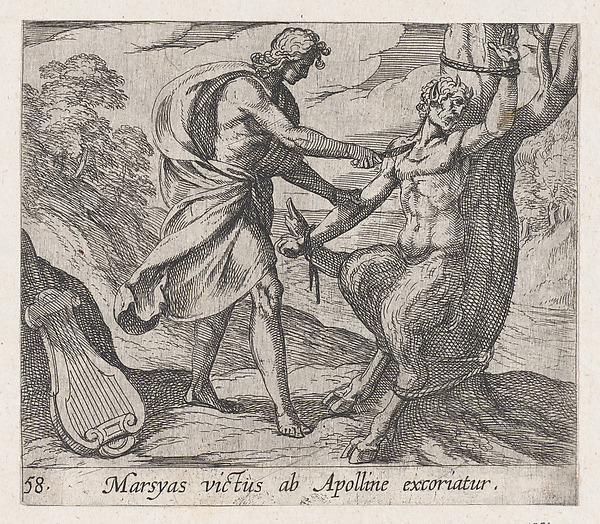 Antonio Tempesta, Plate 58: Apollo Killing Marsyas (Marsyas victus ab Apolline excoriatur), from Ovid's 'Metamorphoses'