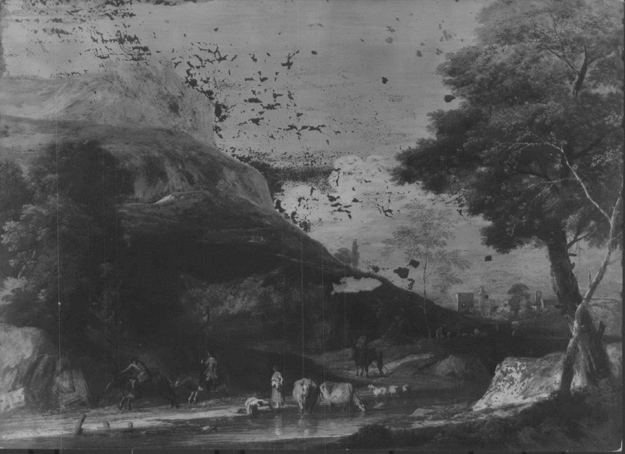 Marco Ricci, A Hilly Landscape with two Men on Horseback Galloping
