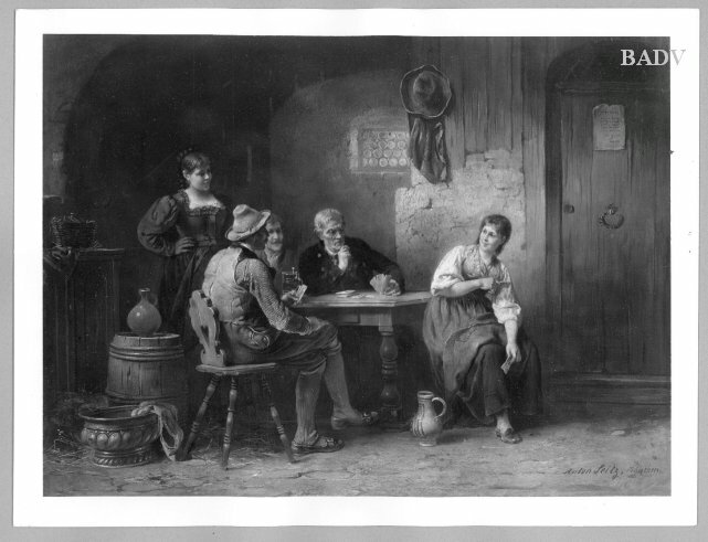 Anton Seitz, 3 men + 2 girls in an inn