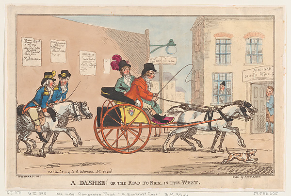 Thomas Rowlandson, A Dasher! Or the Road to Ruin in the West