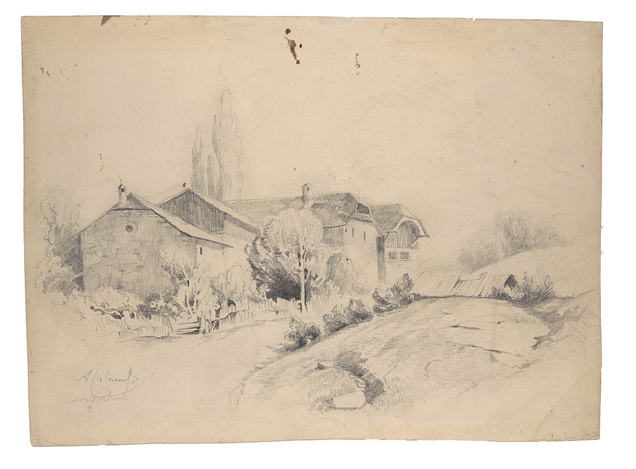 Unknown artist, Bauernhäuser an der Straße