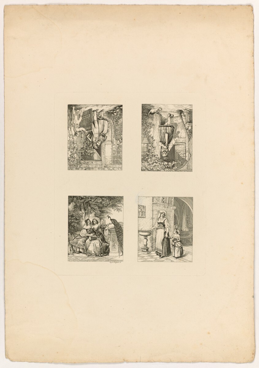 Unknown artist, Hüssener, Auguste: Andruckbogen mit vier Gemäldereproduktionen