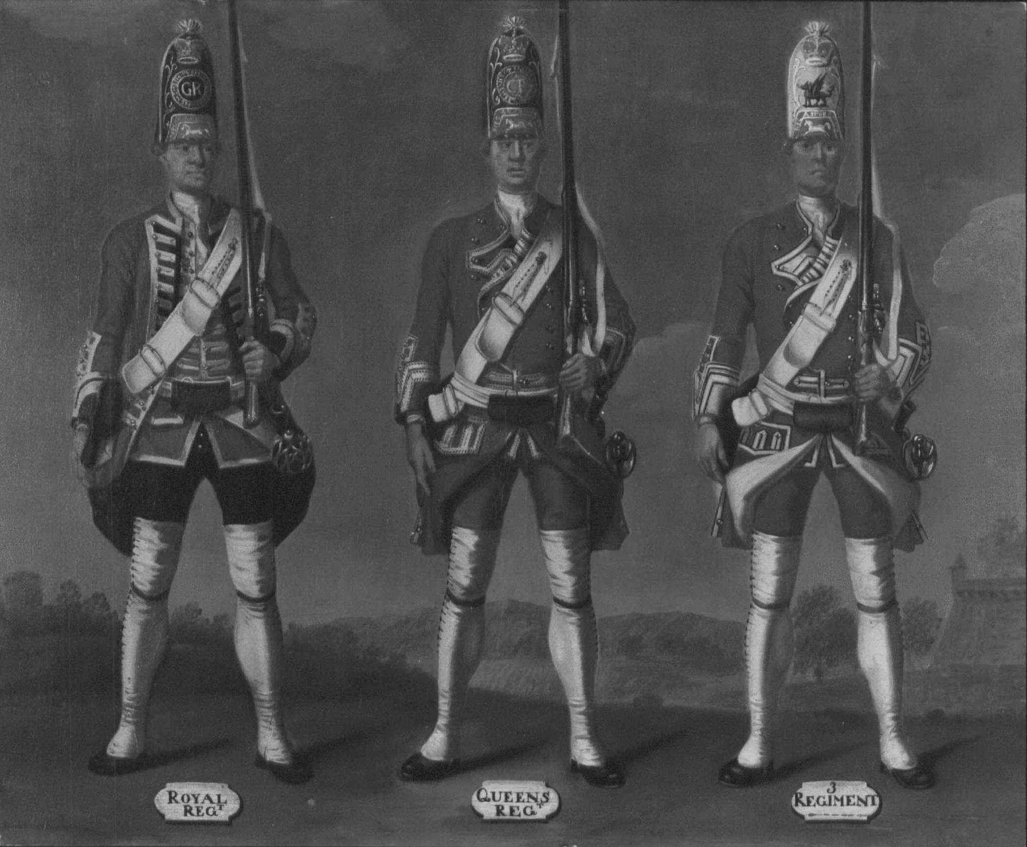 David Morier, Grenadiers, 1st Royal, 2nd Queen's and 3rd Regiments of Foot, 1751