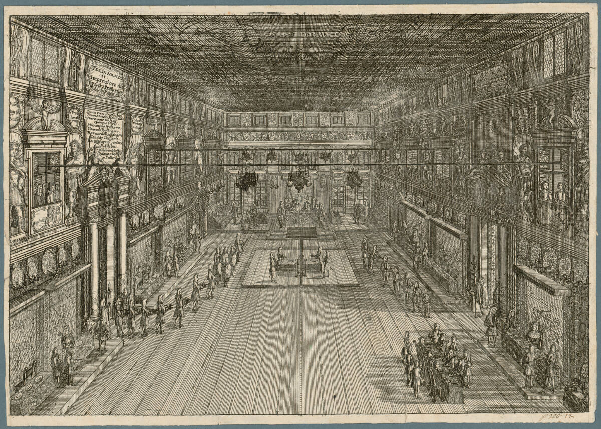 Anonym, Festbankett anläßlich der Krönung von Erzherzog Joseph zum Römischen König im Festsaal des Rathauses in Augsburg am 26. Jänner 1690
