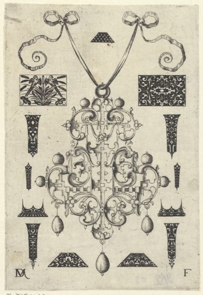 Mignot, Daniel, (active 1593-1596), (printmaker), Ornamental pendants: Pendant surrounded by thirteen studs
