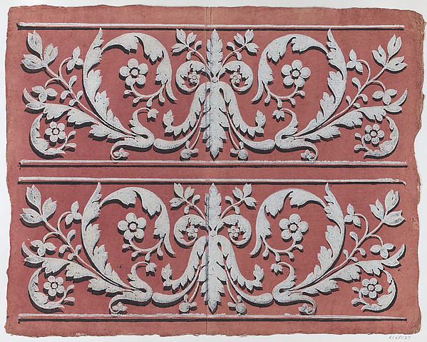 Anonymous, Sheet with two borders with rinceau motif
