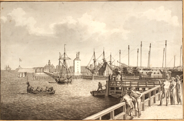C.W. Eckersberg, Udsigt fra Langelinie mod Nyholm, t.h. flådens leje