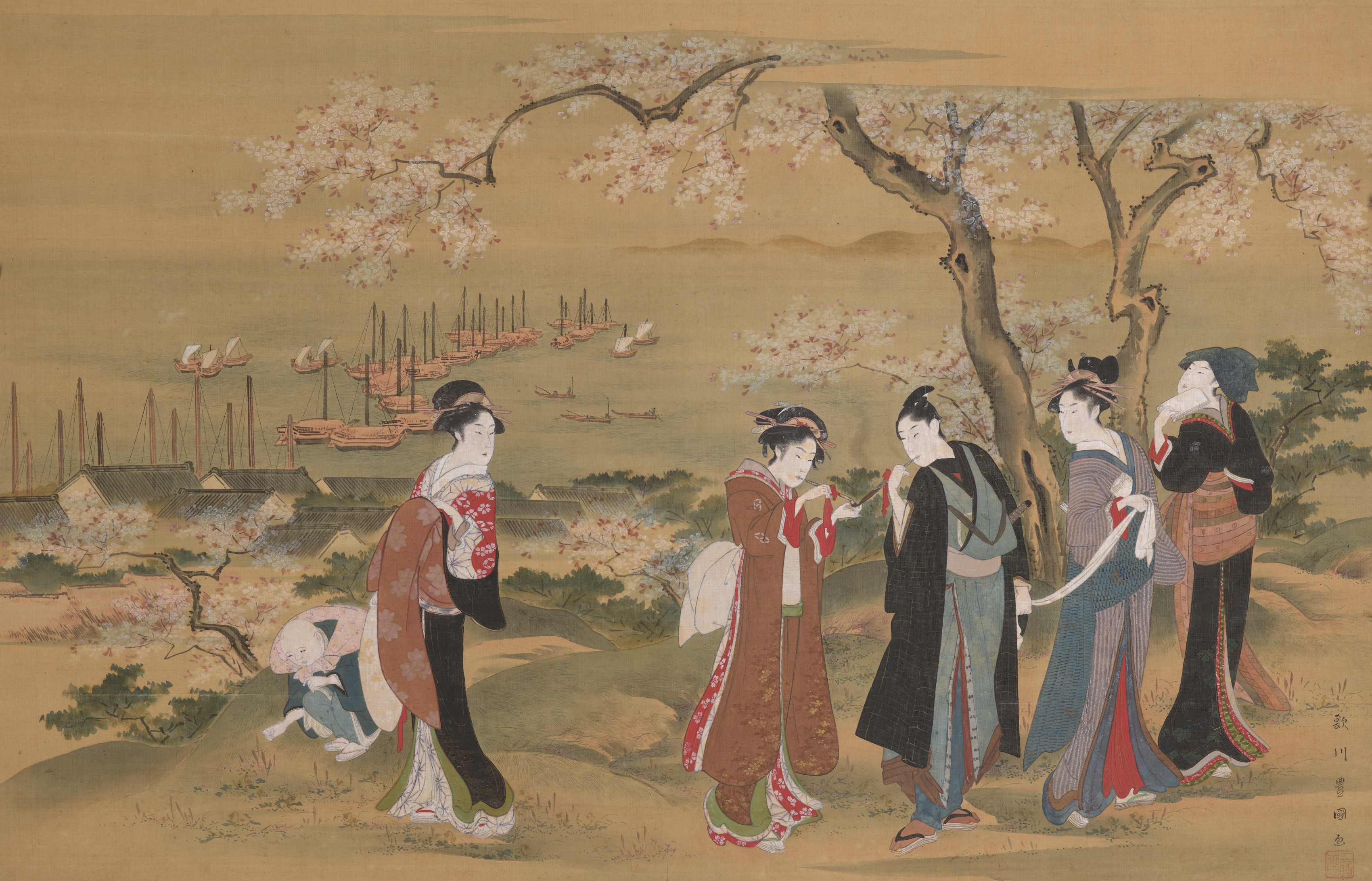 Utagawa Toyokuni, Viewing Cherry Blossoms at Gotenyama